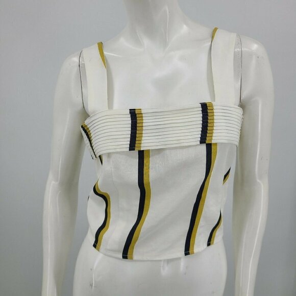 New Sancia Cibile Top Womens L Bonneau Stripe Crop Linen Blend Square Neck - Picture 2 of 7